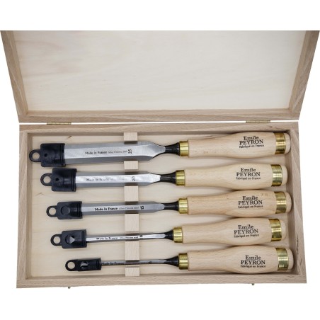 Coffret de 5 ciseaux de sculpteur manche bois
