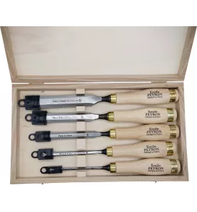 Coffret de 5 ciseaux de sculpteur manche bois