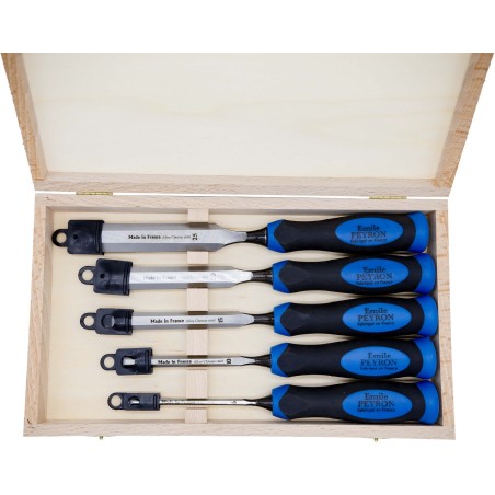 Coffret de 5 ciseaux de sculpteur manche bois