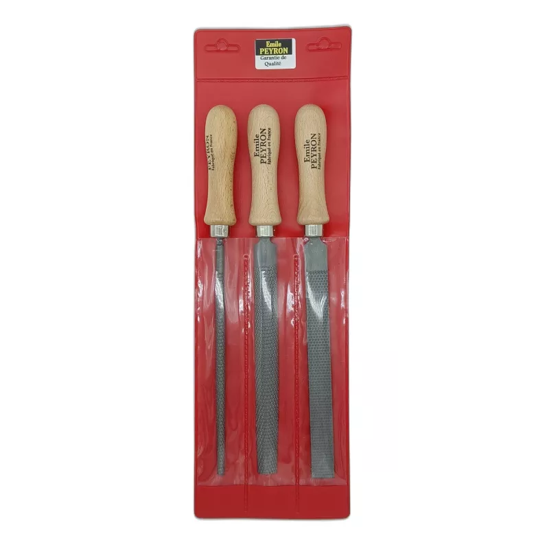 Jeu de 3 râpes à bois 200 mm moyenne piqûre emmanchées – Trousse de rangement Jeu de 3 râpes à bois 200 mm moyenne piqûre emmanchées – Trousse de rangement