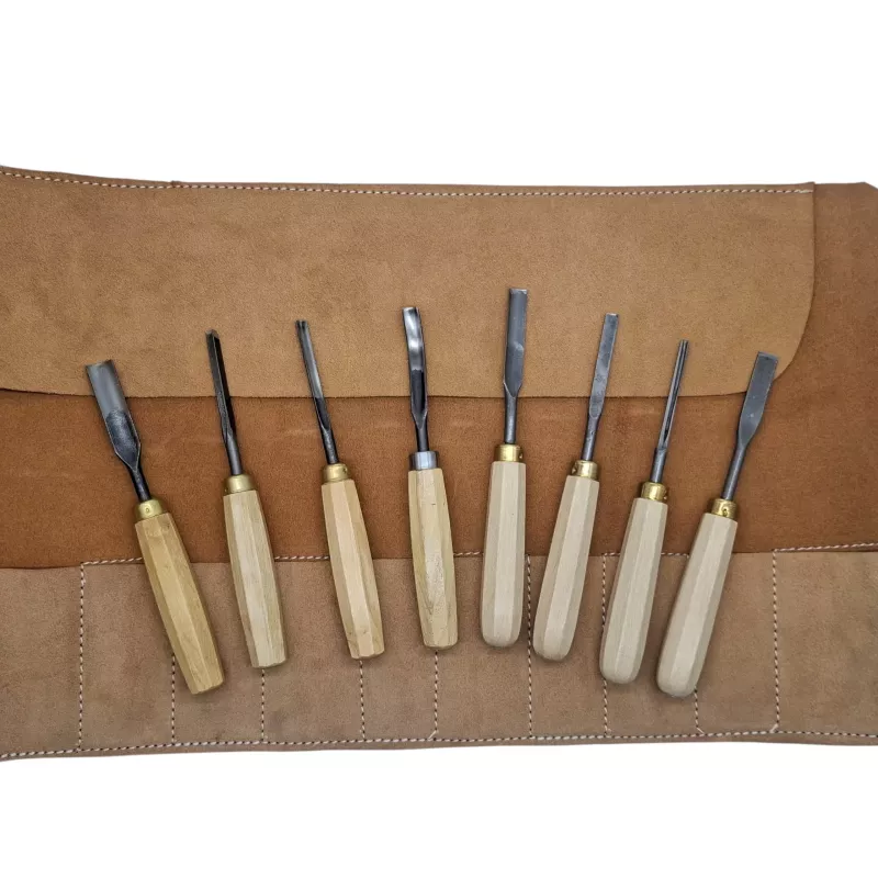 Trousse de 8 gouges de sculpteur avec pochette cuir Emile peyron