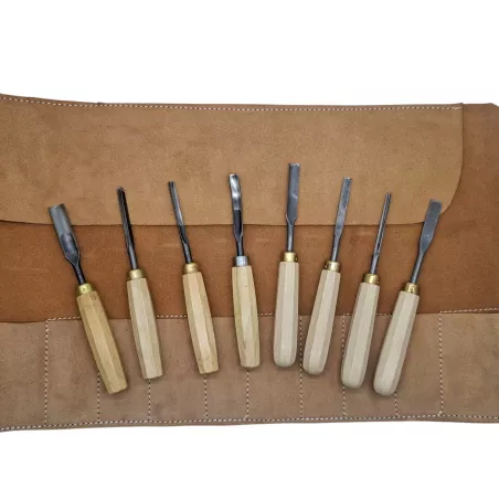 Trousse 11 gouges de sculpteur avec pochette cuir